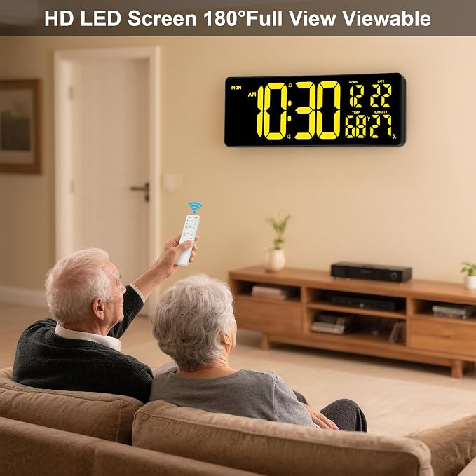 17.3"Large Digital Wall Clock 15 Color Modes Display 8 Color Night Light | Large Number, Elderly-Friendly, Auto-Dimming/DST, Wall Mounted for Home Garage Gym Classroom Office,Gift for Senior Mom Dad