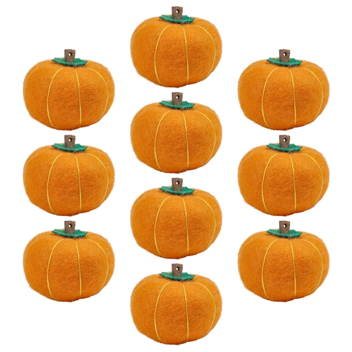 CHGCRAFT 10 Pcs Wool Felt Pumpkin 1.7 Inch Mini Fall Handmade Wool Felt Pumpkins for Crafts Autumn Thanksgiving Halloween Party Favors Farmhouse Decor, Orange Yellow
