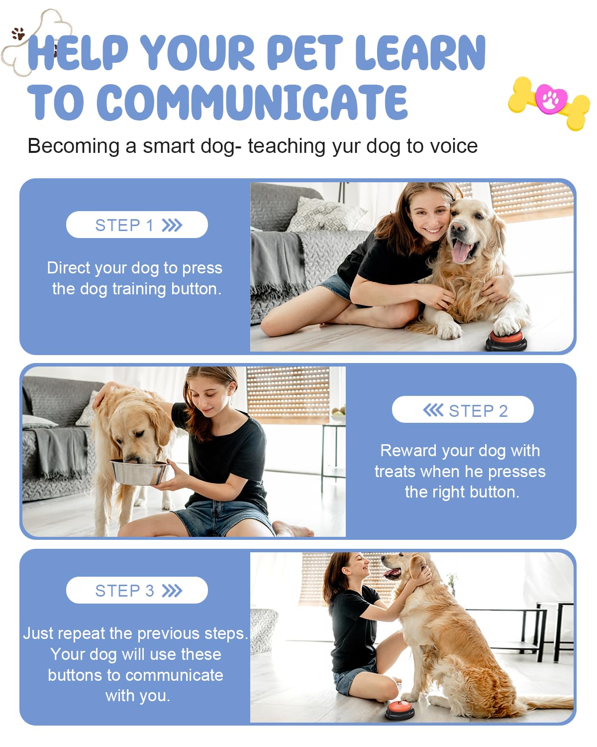 Acools Dog Buttons for Communication, 6 Pcs Dog Talking Button Set, 30s Voice Recordable Pet Training Buzzer, Speaking Buttons for Cats & Dogs with Waterproof Dog Activity Mat and 24 Scene Stickers