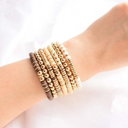 GOOJIDS Surfer Heishi Clay Bead Bracelets for Women Bohemian Stackable Gold Plated Beaded Stretch Bracelets Elastic Layering Friendship Bracelets Set Boho Jewelry
