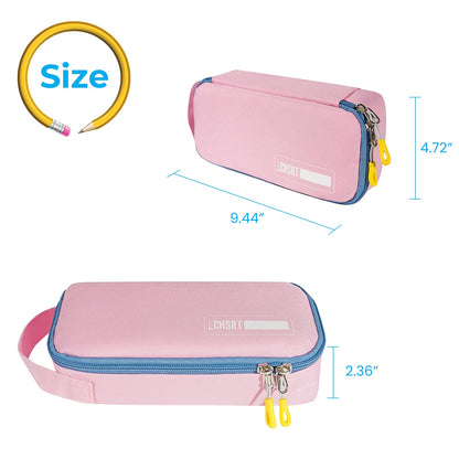 ECHSRT Large Pencil Case, Aesthetic Pen Pouch with Big Capacity, Minimalist Portable Stationery Bag with Handle for Office Organizer Pink Pencil Cases for Girls