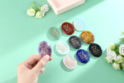 NUKAYAI Inspirational Gifts Worry Stone Black Obsidian Crystal Stone Healing Crystals Pocket Natural Stress Relief Gifts Meditation Accessories Palm Reiki Trinket Anxiety Relief Items for Women Men