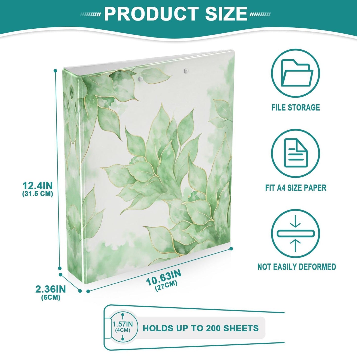 Eucalyptus Round Ring Binders 1.5 Watercolor Leaves Plant Vase 3 Ring Clipboard Binder for Office School Work Supplies File Folder 200 Sheet Capacity Easy Open