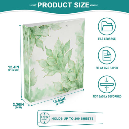 Eucalyptus Round Ring Binders 1.5 Watercolor Leaves Plant Vase 3 Ring Clipboard Binder for Office School Work Supplies File Folder 200 Sheet Capacity Easy Open