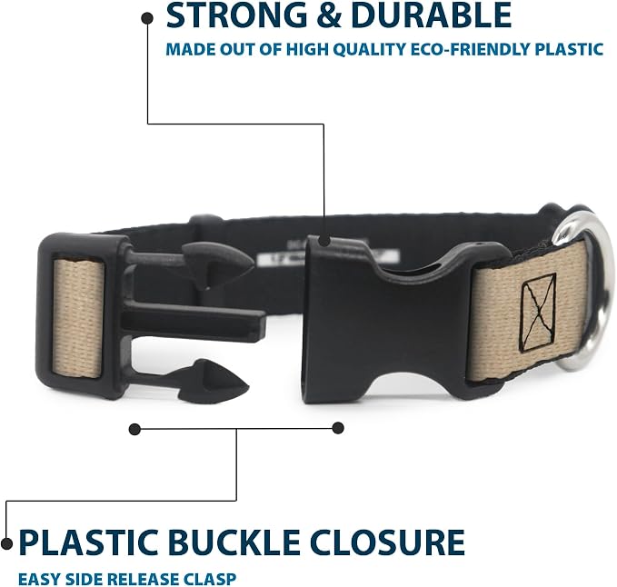 Buckle-Down Dog Collar Plastic Clip Natural Hemp 16 to 23 Inches 1.5 Inch Wide