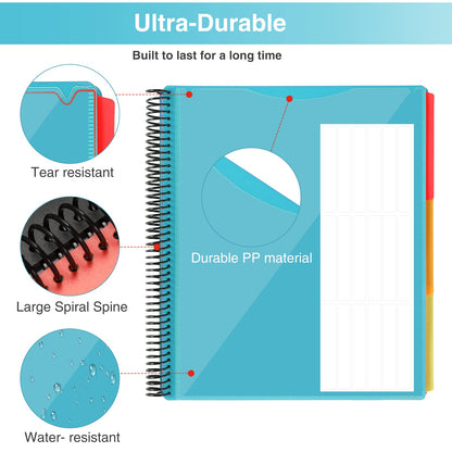 Forvencer 24 Pocket Project Organizer, 1/3-cut Tab Binder Organizer with Sticky Labels, Multi Pocket Folder with Zipper Pouch, Folder Binder Spiral Pocket Notebook, Office Supplies