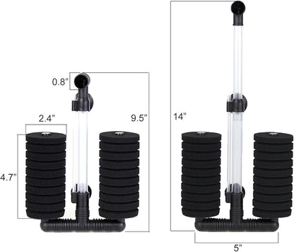 AQUANEAT 1 Pack Double Bio Sponge Filter, for Fry, Betta, Shrimp, Nano, Aquarium Fish Tank