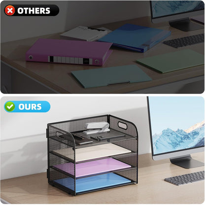 Marbrasse 2 Pack 4 Tier Paper Organizer Letter Tray - Mesh Desk File Organizer with Handle, Paper Sorter Organizer for Letter/A4 Office File Folder Holder (Black, 12.6" x 9.1" x 10.7")