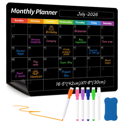 FINDMAG Magnetic Dry Erase Board, 16.5"x11.8" Magnetic Calendar for Planner 2026, Fridge White Board, Monthly Calendar for Fridge with 6 Markers & Eraser for Cleaning Schedule and Checklist