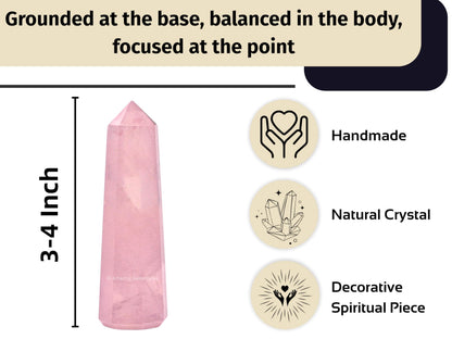 Amazing Gemstone Rose Quartz Crystal Towers - Natural Healing Crystal Point Obelisk for Reiki Healing and Crystal Grid (3" to 4" INCH)