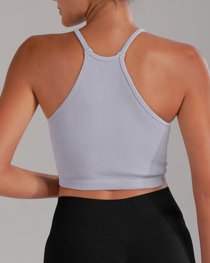Sunzel Free to Be Tank, Ribbed Crop Tops for Women Summer Tank Tops Cute No pad Racerback Camisole Cropped Workout Gym Yoga Black Brown Grey(3pcs) M