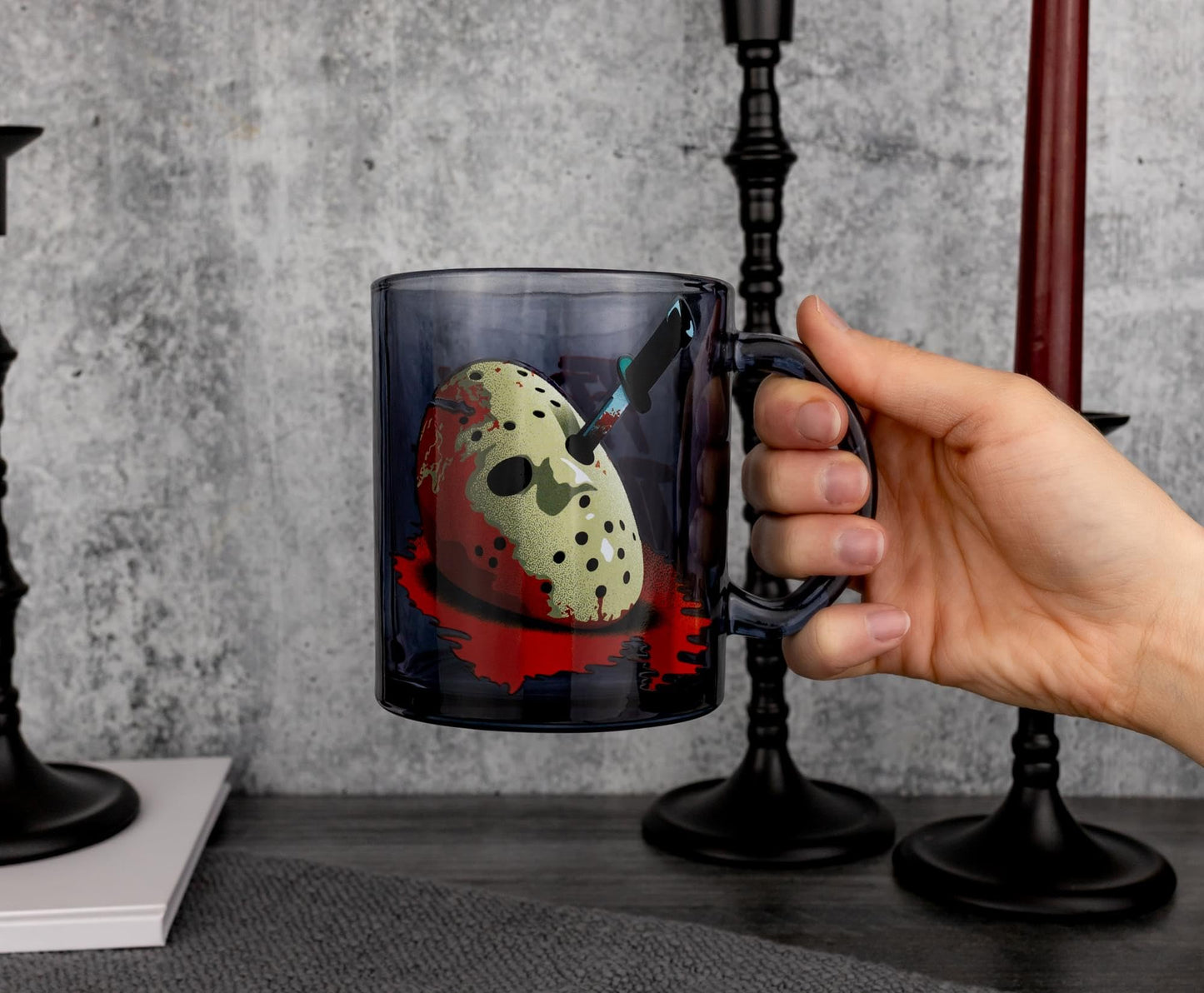 Silver Buffalo Friday the 13th Glass Coffee Mug Featuring Jason Voorhees Mask, 17.5 Ounces