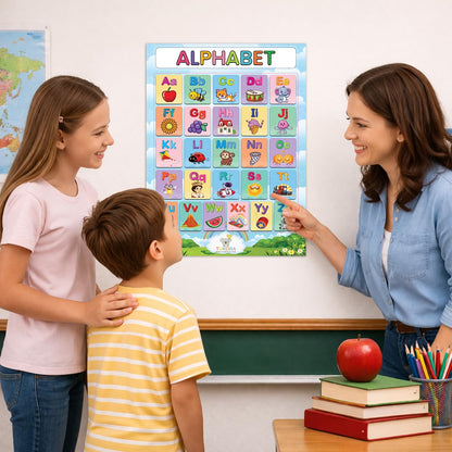Tukora Alphabet Poster for Kids ABC Wall Chart with Uppercase and Lowercase Letters Colourful Educational Nursery Poster with Animals and Objects Preschool Classroom Learning Decor Premium UK Made