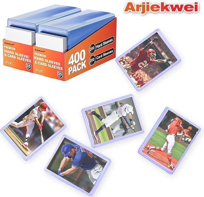 1200 Pack Card Sleeves Hard Plastic, Arjiekwei 3"X4" Baseball Cards Protectors Plastic, Premium Card Holder for Trading Sports Baseball Football Game Cards (600 Rigid + 600 Clear)