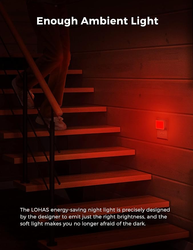 L LOHAS LED Red Night Lights Plug into Wall 2-Pack, 0.3W Plug in Night Light, Dusk to Dawn, Bright Nightlight Auto-On/Off, for Adults Kids Room Bedroom Bathroom Hallway Kitchen, Non-Dim