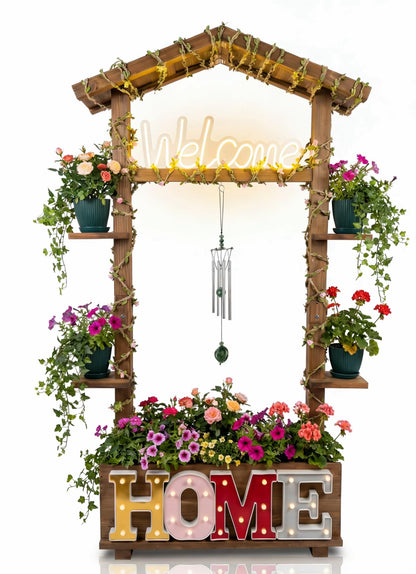 Borsynium Rustic-Style Floor-Standing Wooden LED Sign with Plug-in Functionality, Ideal for Planting or Arranging Flowers in Gardens, Lawns, or Front Entrances, 28.7x8.7x50.0 Inches