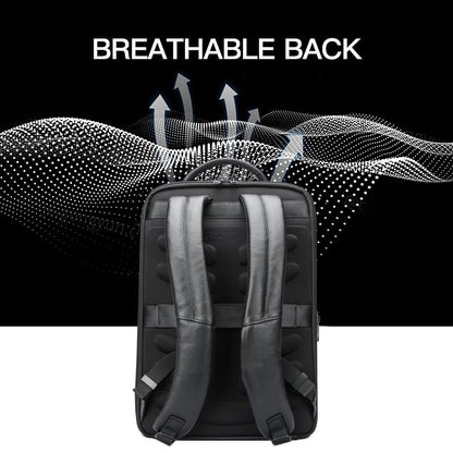 BOPai Genuine Leather Backpack for Men Multi-Function 15.6 inch Laptop Premium Executive Business Travel Friendly Smart Rucksack Anti Theft Large Capacity Office Classic Black