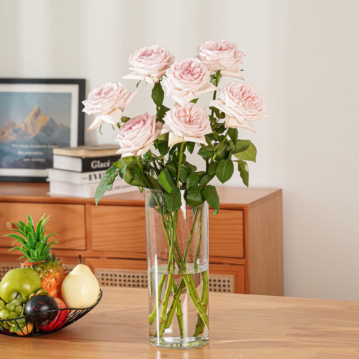 RosPynn Flower Vase Acrylic Cylinder,7.86" Tall Clear Vase for Centerpieces,Wedding Decorative,Home Décor, Non Breakable Plastic, 3.94" x 7.86" Tall Round - Clear