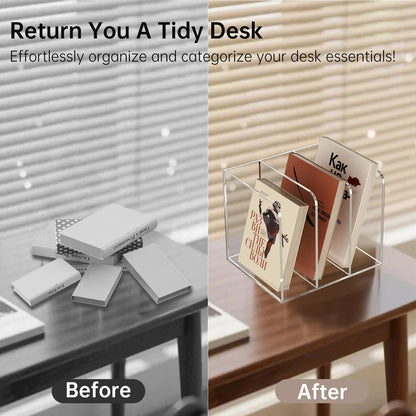 POCFOINY Acrylic Desk Organizer Book Organizer, Magazine File Holder, Vertical File Organizer Stand File Folder Holder, Mail Organizer Countertop Mail Sorter File Sorter, Clear Book Ends Book Holder