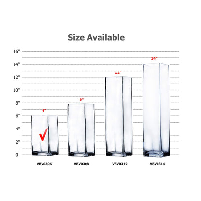 WGV Tall Square Vase Glass Block, Length 3", Height 6", Clear Bud Floral Container, Candle Holder, Planter Terrarium for Wedding Party Event, Home Office Decor, 1 Piece