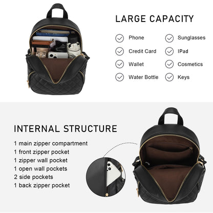 KL928 Quilted Mini Backpack for Women, PU Leather Backpack Purse Designer Satchel Bag, Small Casual Daypack for Ladies