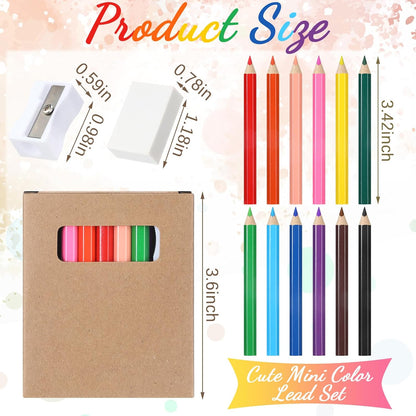 144 Pcs / 12 Boxes Mini Drawing Class Colored Pencils Bulk for Kid 3.5 Inch Back to School Supplies Portable Short Fat Per Set 12 Different Color with Sharpener Eraser Coloring Pencils