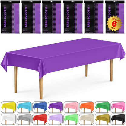 DecorRack 6 Rectangular Tablecloths BPA-Free Plastic, 54 x 108 inch, Dining Table Cloth, Rectangle Table Cover for Parties, Picnic, Camping and Outdoor, Disposable or Reusable, Purple (6 Pack)
