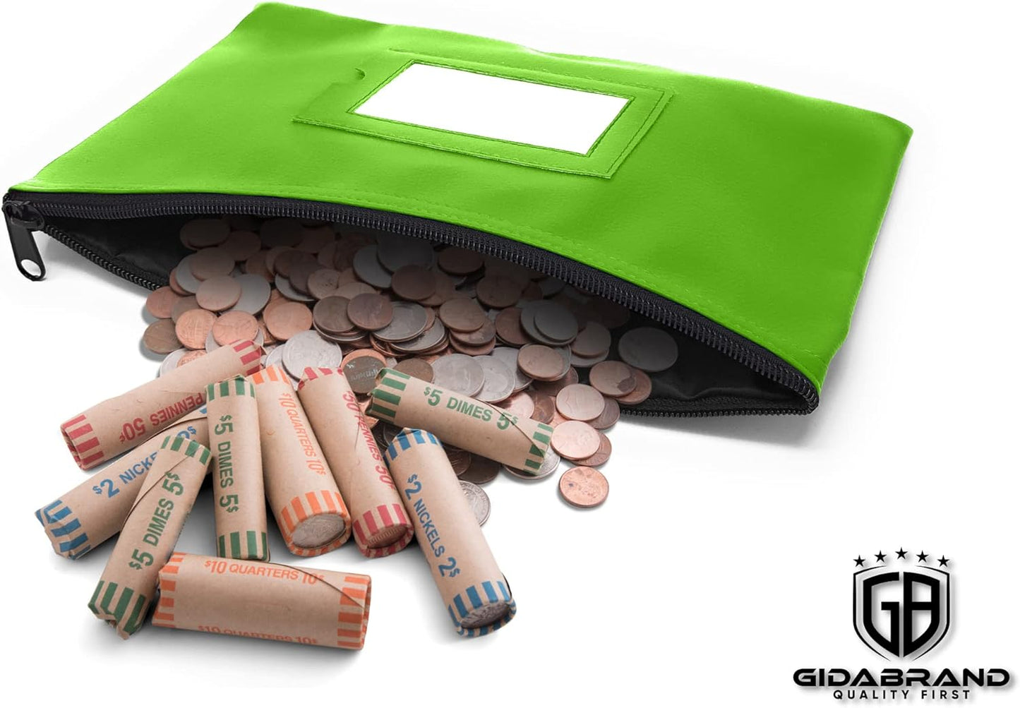 Money Bank Deposit Bag with Zipper | 11x6 inch | Light Green | Durable Leatherette Money Cash Coin Check Wallet Pouch for Men & Women with Framed ID Window and Blank Card | by GIDABRAND (7)