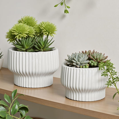 OXART Ceramic Pots for Plants, 9.4+8+6 Inch Flower Pots, Set of 3, Large Planters with Drainage Hole, Stylish Round Flower Pot for Home, Garder and Office, Gifts for Mom, White