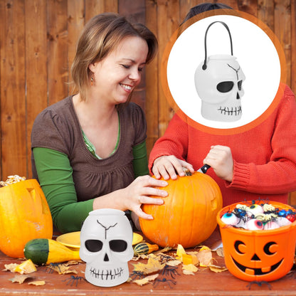 STOBAZA Halloween Candy Bucket for Kids Halloween Skull Bowl with Handle, Treat or Trick Sweets Snack Bucket