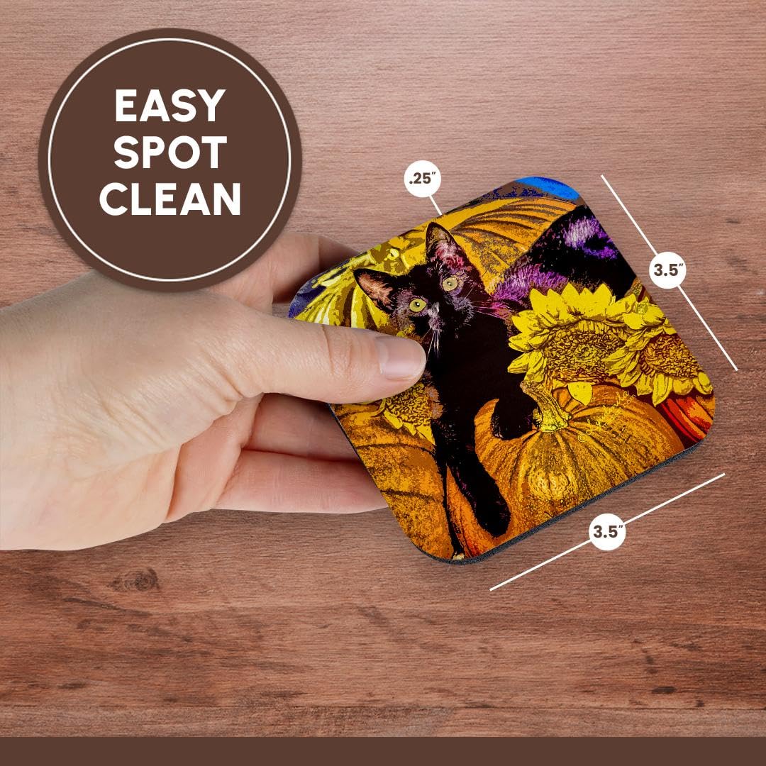 3dRose CST_4475_1 Halloween Cat Soft Coasters, Set of 4