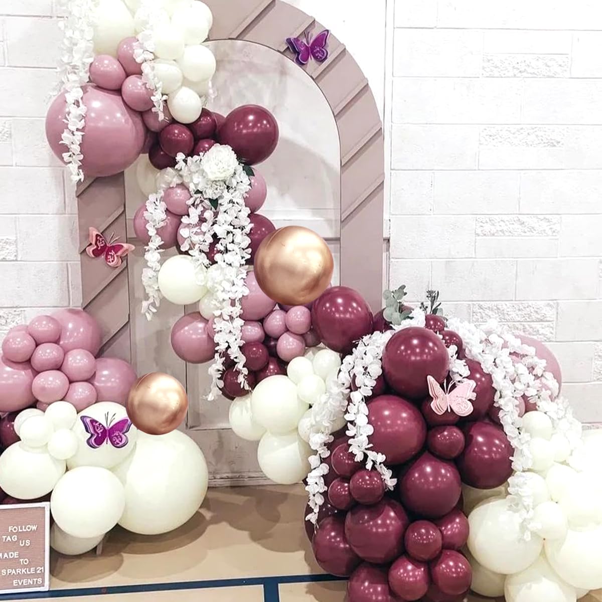 MOXMAY Dark Purple White Gold Balloon Garland Arch Kit, 160Pcs Grape Purple White Sand Metallic Rose Gold Balloons for Halloween Wednesday Baby Shower Birthday Wedding Party Decoration