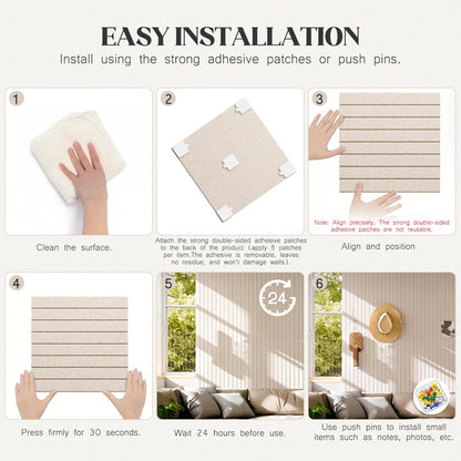 59 x 36 Felt Bulletin Board Tiles - 15 Pack 150g High-Density Sound Absorbing Panels, Slat Wall Cork Board Alternative for Office & Home, Includes 30 Pushpins & 75 Adhesive Tabs, Oatmeal