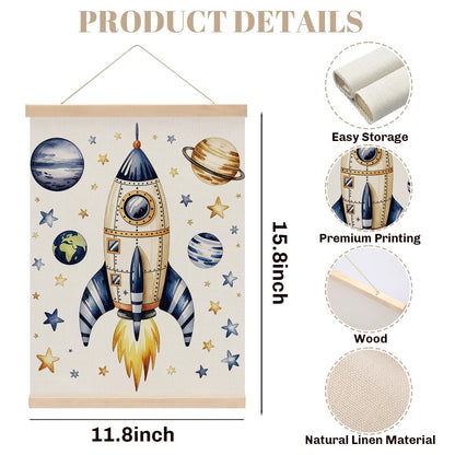 2PCS Solar System Poster Hanger, The Planets Classroom Decor,Outer Space Planets Poster Hanging Banner With Wooden Frames for Boys Girls Room Nursery Playroom Decorations 15.8x11.8 Inch