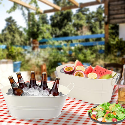 Yiksonyo 3 PCS 15.3 x 9 x 6 inches White Metal Galvanized Tub with Iron Handles, 3 Gallon Beverage Tubs for Parties, Large Ice Buckets for Beer, Wine, Cocktails & Outdoor Events