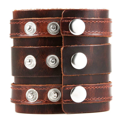 HZMAN Wide Cuff Wrap Gothic Wristband Punk Rock Biker Wide Strap Leather Bracelet (Coffee)