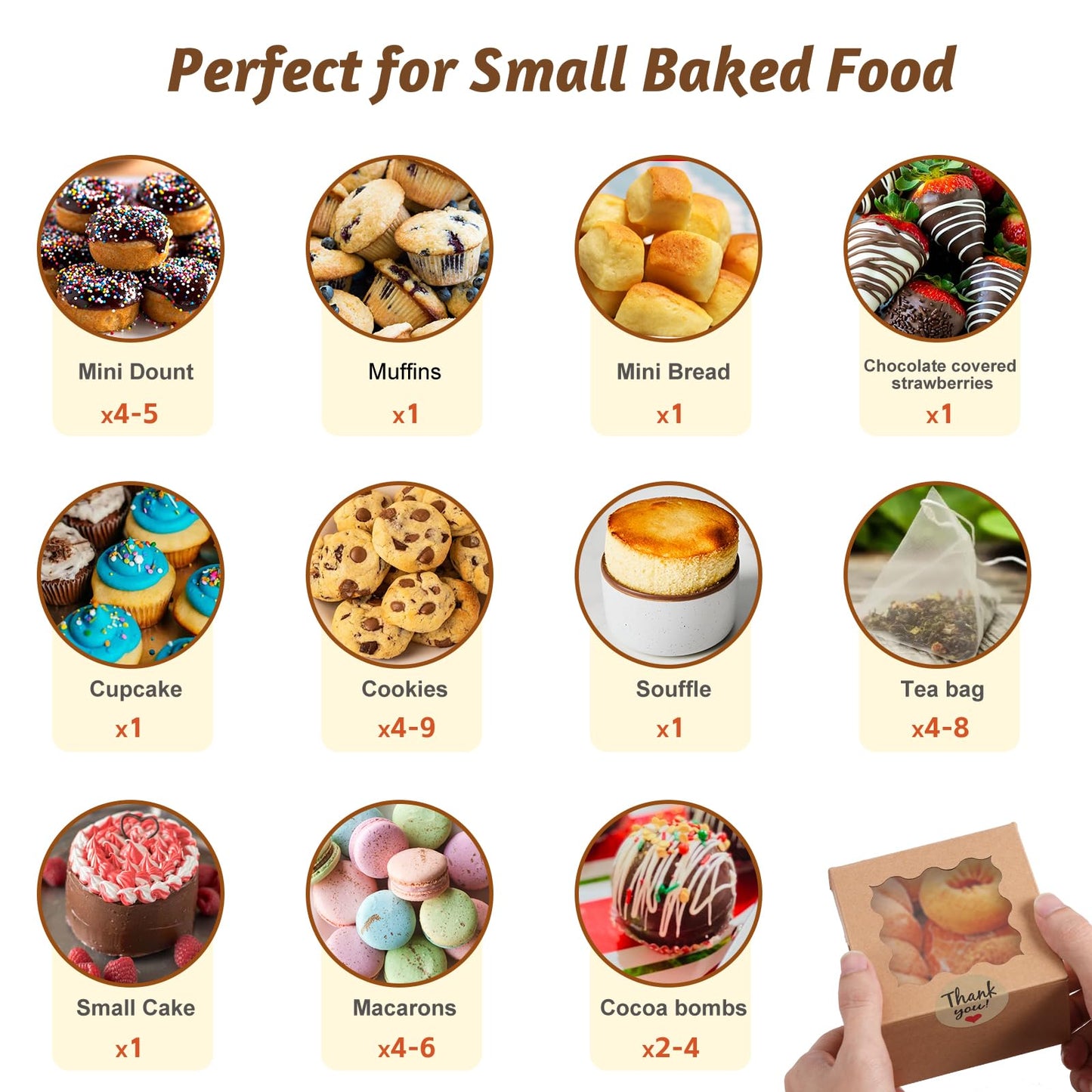Norxziore 50pcs Brown Cookie Boxes with Window, 4x4x2.5 Inches Small Treat Boxes, Kraft Grease-proof Film Paper Bakery Boxes, Pastry Boxes for Dessert, Strawberries, Cupcake, Valentine, Gift Giving