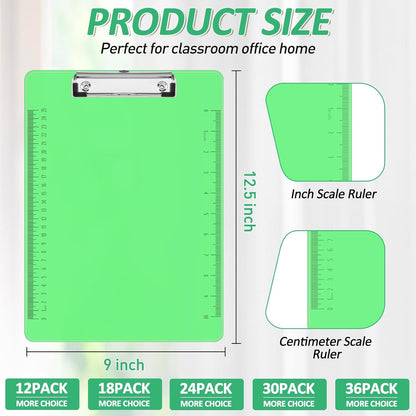 Plastic Clipboards, PANDRI 24 Pack Clear Colored Clipboards, Low Profile Clip Board 12.5 x 9 Inch Standard Letter Size, Office Supplies Classroom