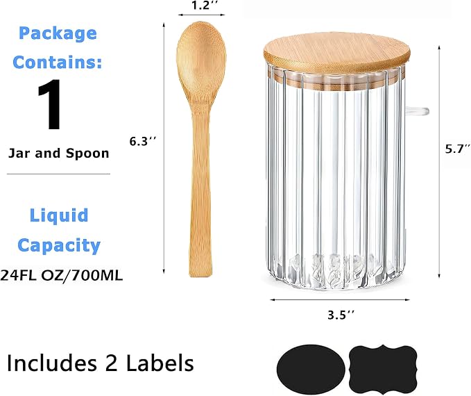 Steviieden 24 FL OZ Airtight Glass Jar with Bamboo Spoons Lids Overnight Oats Container Decorative Coffee Bar Food Storage Jar Cereal Nuts Salts Coffee Tea Flour Sugar Container Spice Jar