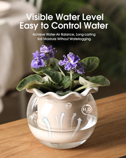 Fayoula 6 Inch African Violet Pots Maintenance, Glass Self-Watering Planter for Indoor Plants - Ideal Flower Pot for Thriving Indoor Gardens, Pots Only (Version 2)