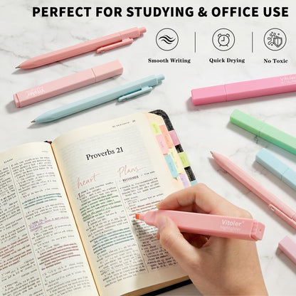 Piochoo Highlighters and Gel Pens,6Pcs Pastel Colors Bible Highlighters and 6Pcs Black Ink Pens for Journaling Planner Notes School Supplies