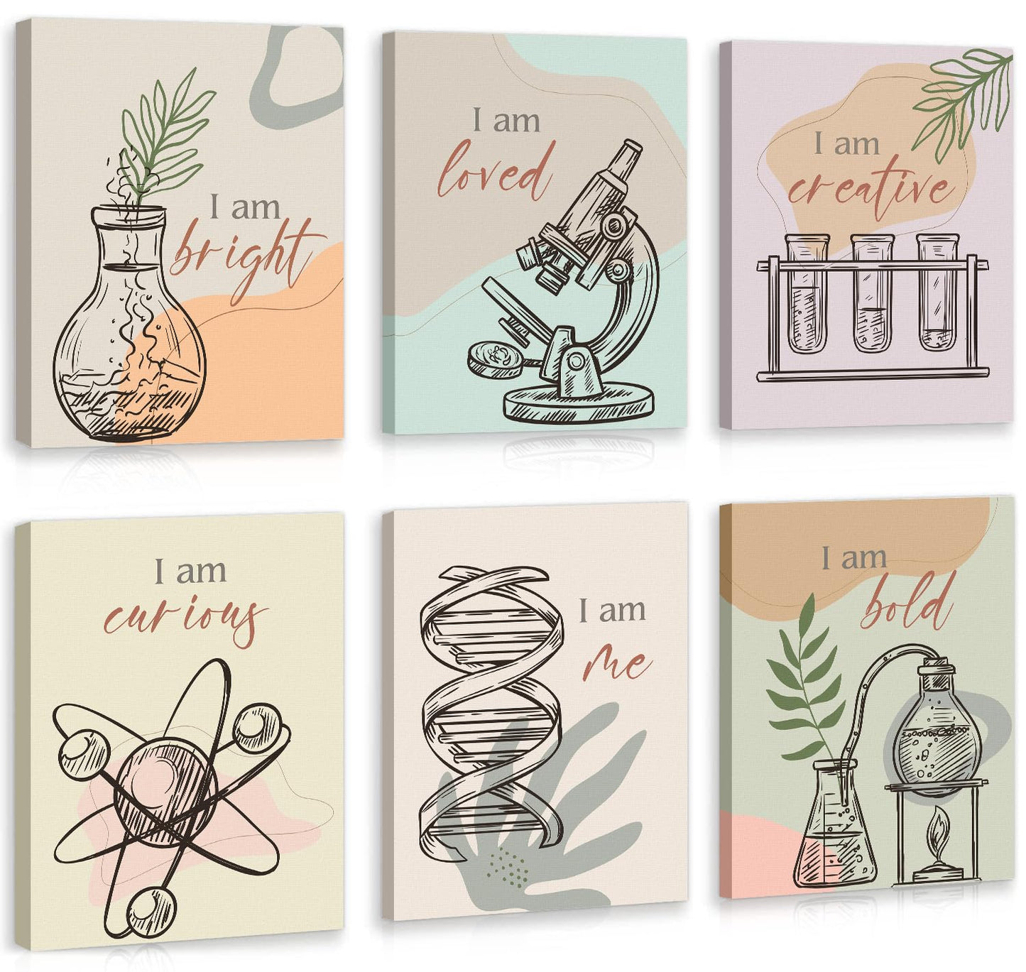 CHDITB Boho Science Wall Decor, Chemical Microscope Framed Canvas Wall Art Set, Funny Scientific Inspiring Quote Artwork Painting, Inspiring Quote Art Prints For Kids Room Nursery Decor(12X16 Inch)