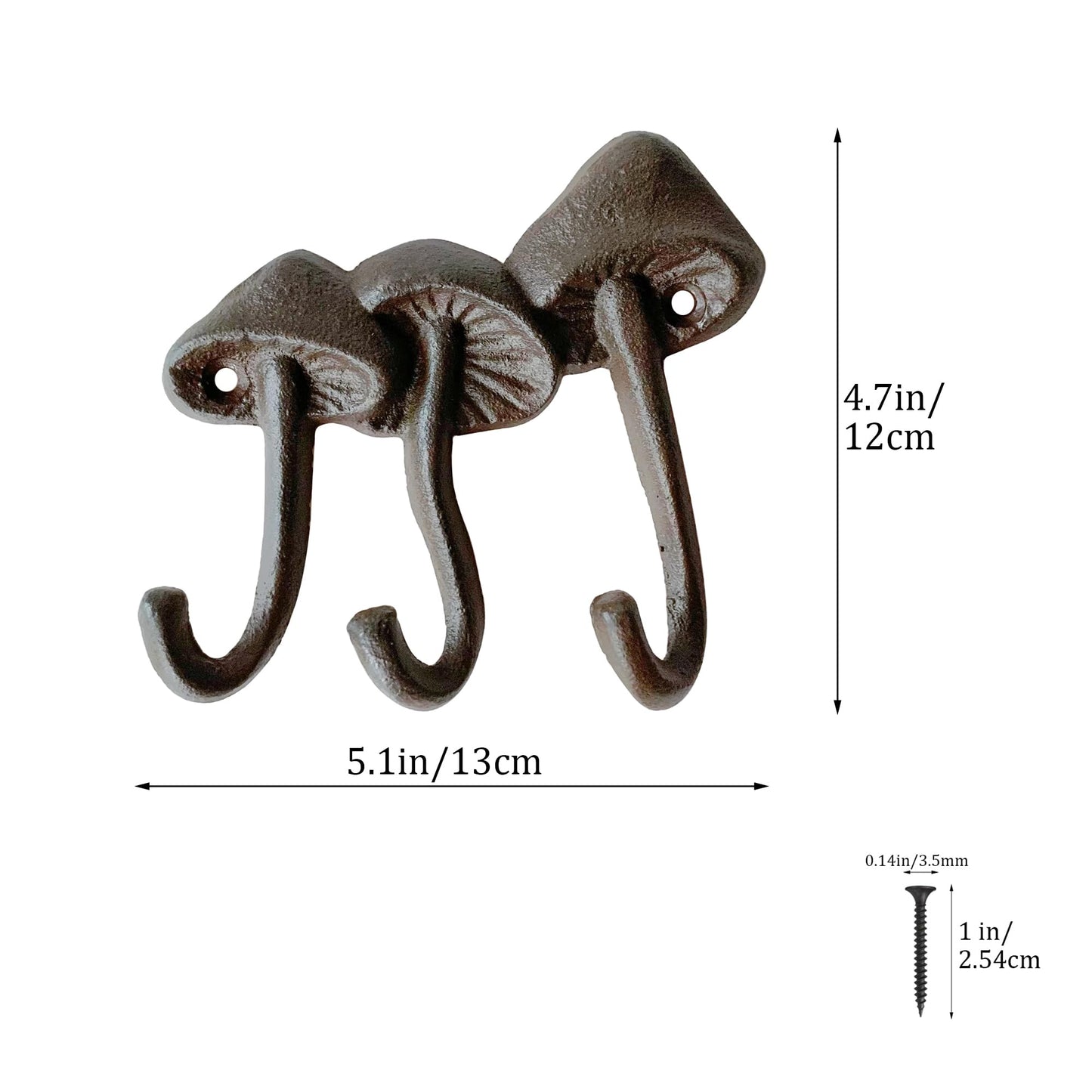 Zorues Rustic Mushroom-Shaped Decorative Wall Hook Rack Hangers for Hanging Clothes, Coats, Towels, Keys, and Hats, 1 Pack Antique Cast Iron Mounted Wall Hooks