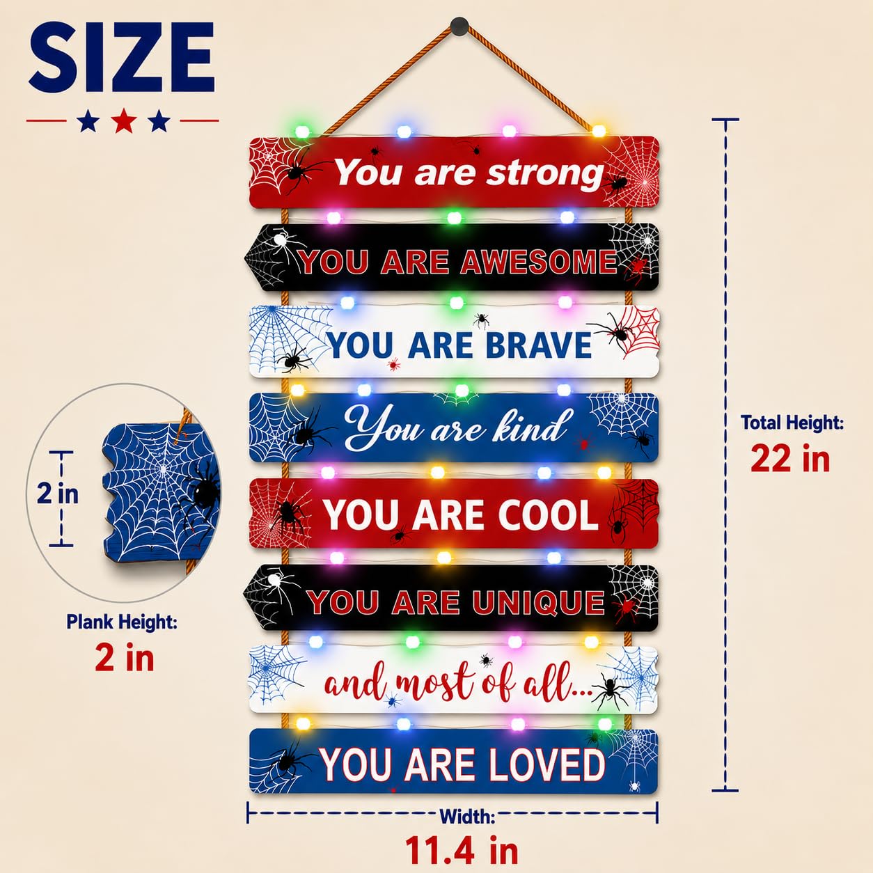 Cool Spiderman Room Decor Set of 8 with Led Light for Teen boys Kids Toddler, Inspirational Spider Man Wood Nursery Wall Decor for Bedroom, Motivational Spidey and His Amazing Friends Marvel Decor