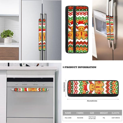 Biyejit Christmas Gingerbread Men Refrigerator Door Handle Cover Set of 6 - Replacement Kitchen Appliance Gloves Keep Off Fingerprints Food Stains,for Ovens, Dishwashers