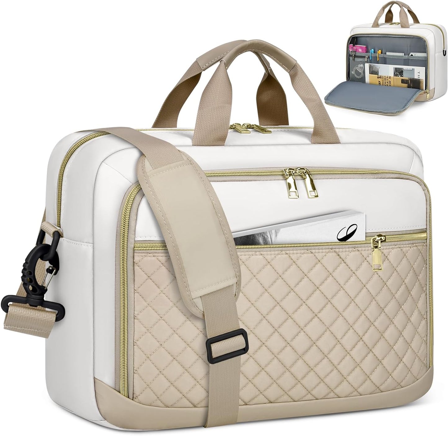 NEWHEY Laptop Bag 17.3 Inch Laptop Briefcase for Women Men Waterproof Shoulder Messenger Bag Large Computer Bag for Business Office Work College, Khaki&Beige