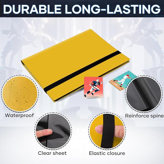 Trading Card Binder, Card Binder Album Folder Book Fit for MTG Baseball Football Sports Cards, Easy to Use Card Collection Binder (yellow, 360 Pockets)