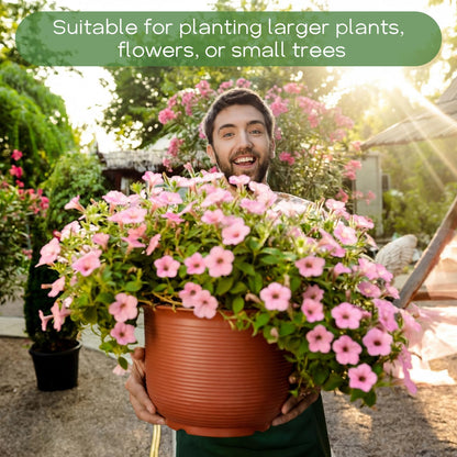 RimCereal 2 Pack 14 Inch Plastic Large Terracotta Plant Pot with Drainage Hole and Saucer Large Plant Tree Pots Flower Tree Containers for Indoor Outdoor Gardening Front Porch Patio Yard or Deck