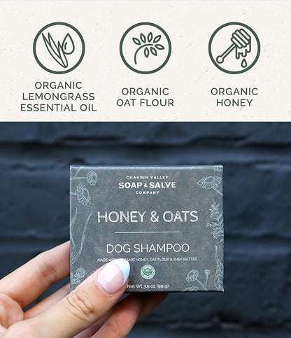 Chagrin Valley Soap & Salve Certified Organic Dog Shampoo and Conditioner – Puppy Shampoo Itchy Skin Relief and Puppy Essentials - Natural Handmade Honey & Oats, 3.8 oz Bar Soap