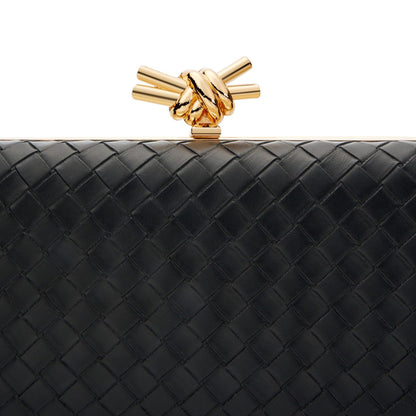 Gurina Elegant Woven PU Leather Clutch Purse for Women - Formal Evening Bags with Detachable Chain, for Weddings & Cocktail Parties (ZOOI Black)